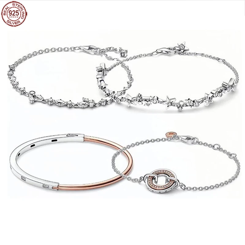 

2024 new 925 sterling silver dual color circular bead bracelet for women's jewelry original design charm jewelry gift for friend