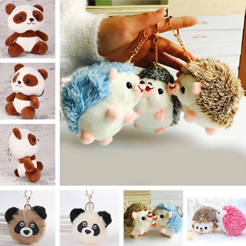 

12CM Plush Hedgehog Toys Key Chain Ring Animal Stuffed Anime Car Fur Gifts For Women Girl Toys Doll Pendant Plush Toy