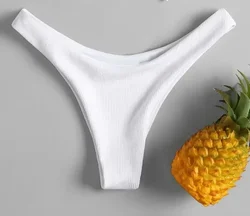 Alluring Low Waisted Thong Swimwear - Solid Color Brazilian Beachwear - S (White Bottom)