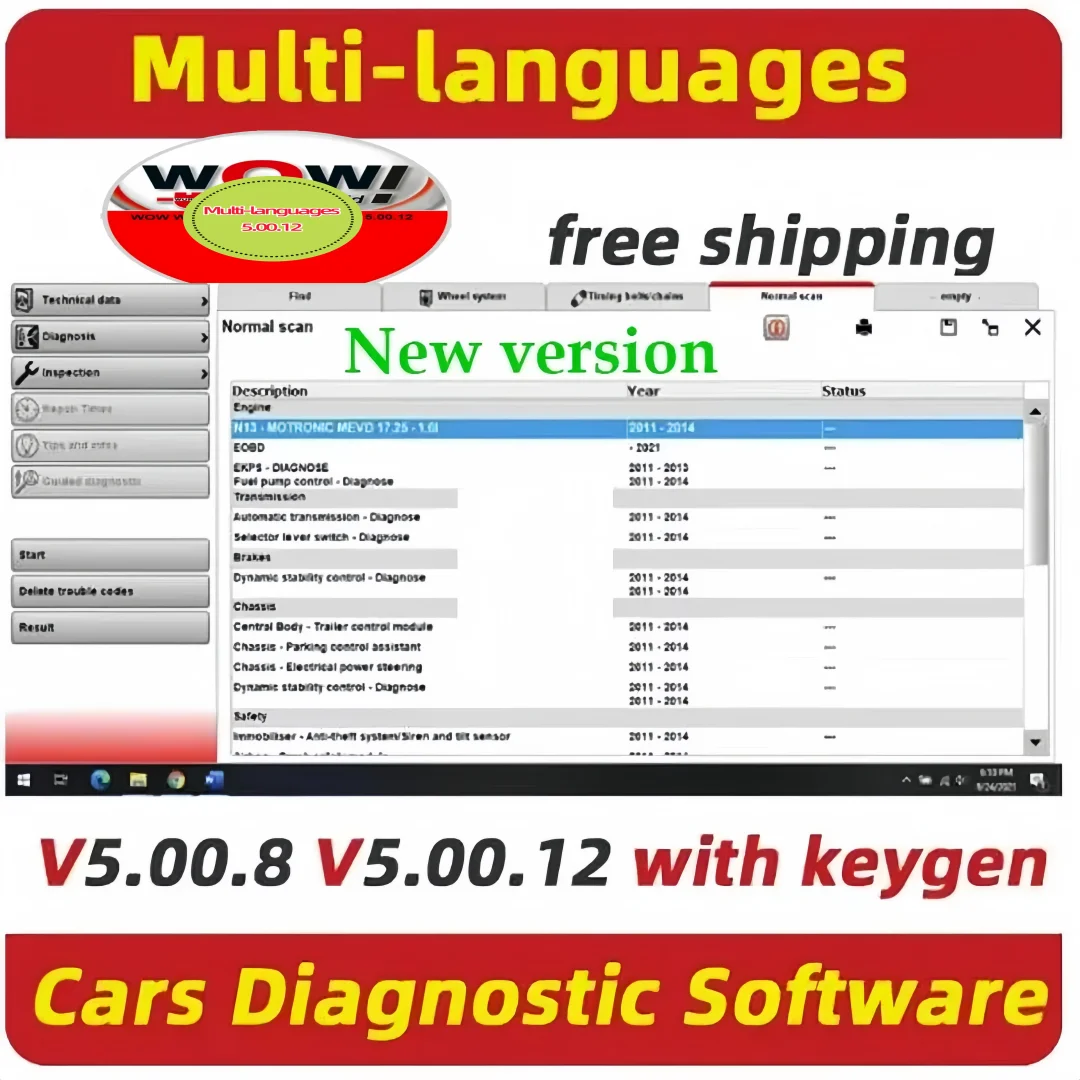 2025 Newest WOW V5.00.12 English and French Car Diagnostic Software with Keygen for TCS Multi-Diag Tool
