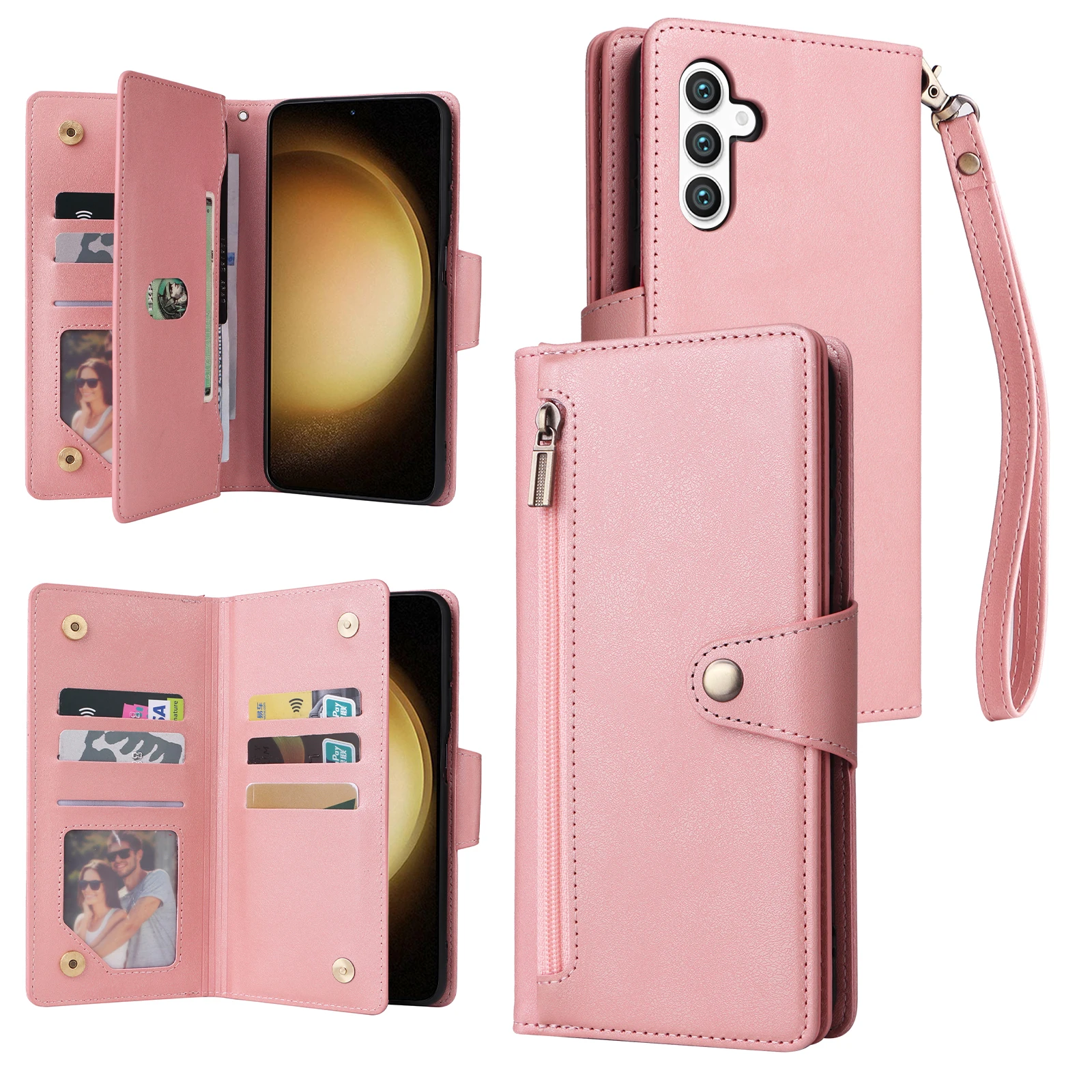 

CAESBON Phone Case Magnetic Buttons Zipper Leather Case For Samsung Galaxy S24 Ultra S24 S23FE S23 S22 Ultra S22 S21 S Series