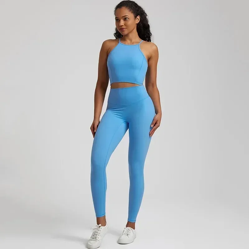 Lemon Gym Fitness Yoga Set Legging Back Cross Sport Bra Top 2pc Suit Comprehensive Training Jog Womencutout Tie Round Neck