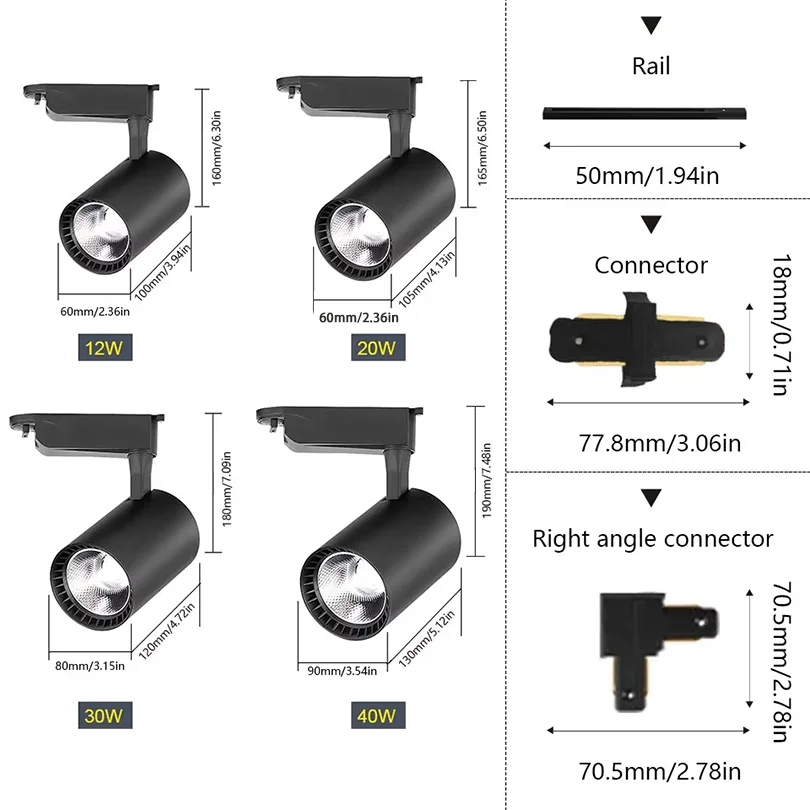 Set Led Track Light Fixture COB Track Lighting Wall Lamp Rail 220V Spot Lights Led track rail Spotlight Clothing Store Shop Home 6