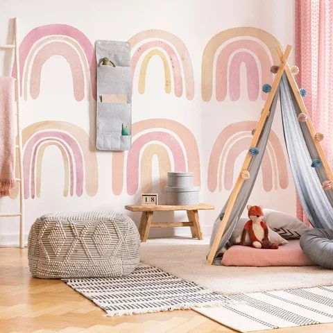 

Pink Big Rainbow Watercolour Cartoon Wall Stickers Self-Adhesive for Baby Kids Room Living Room Nursery Nodic Decals Home Decor
