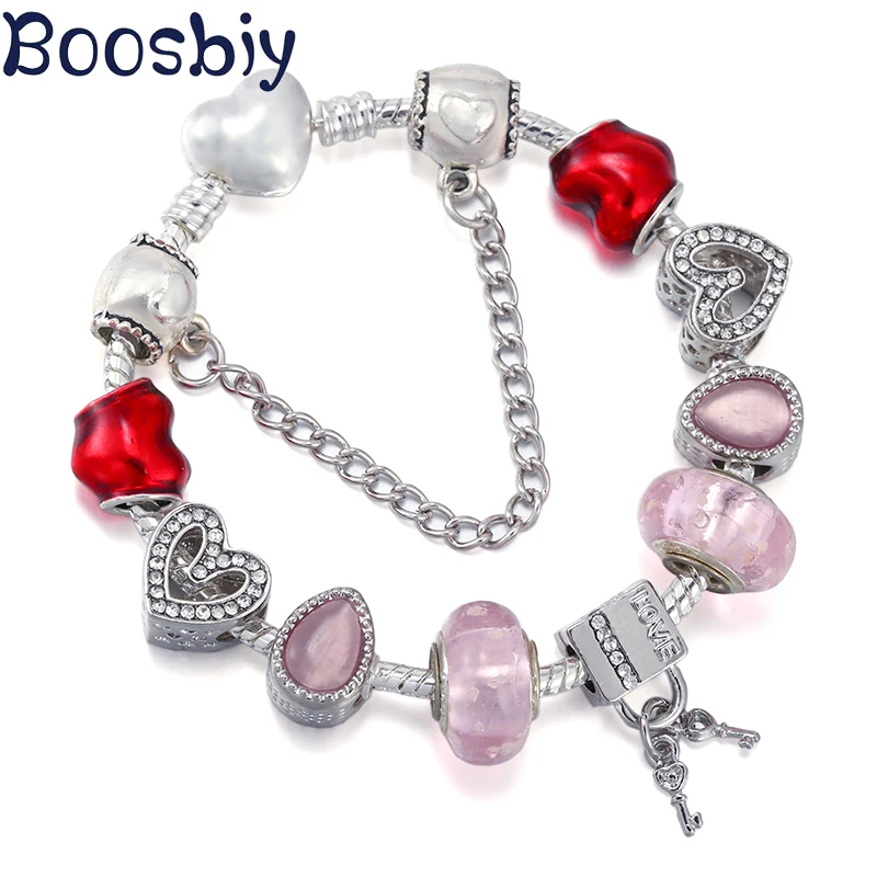 

Red Heart Love Together Forever Charms Bracelet With Pendant Fit Jewelry Gift Bracelet Making For Women Lover Valentine's Day