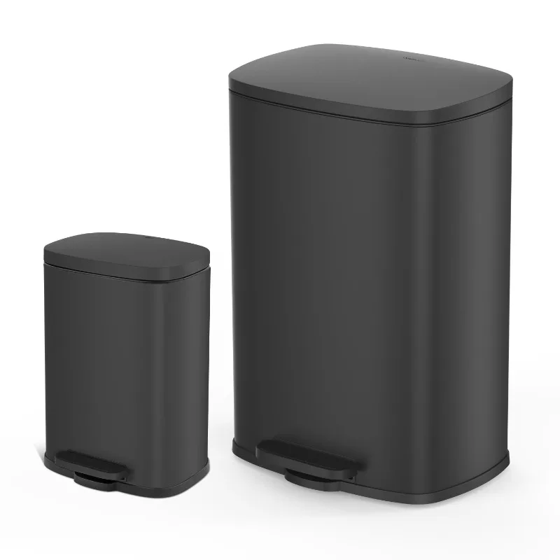 

13.2 Gallon and 3.2 Gallon Trash Can Combo, Rectangular Shape Step Can Combo - Matte Black,14.76 x 17.00 x 24.41 Inches