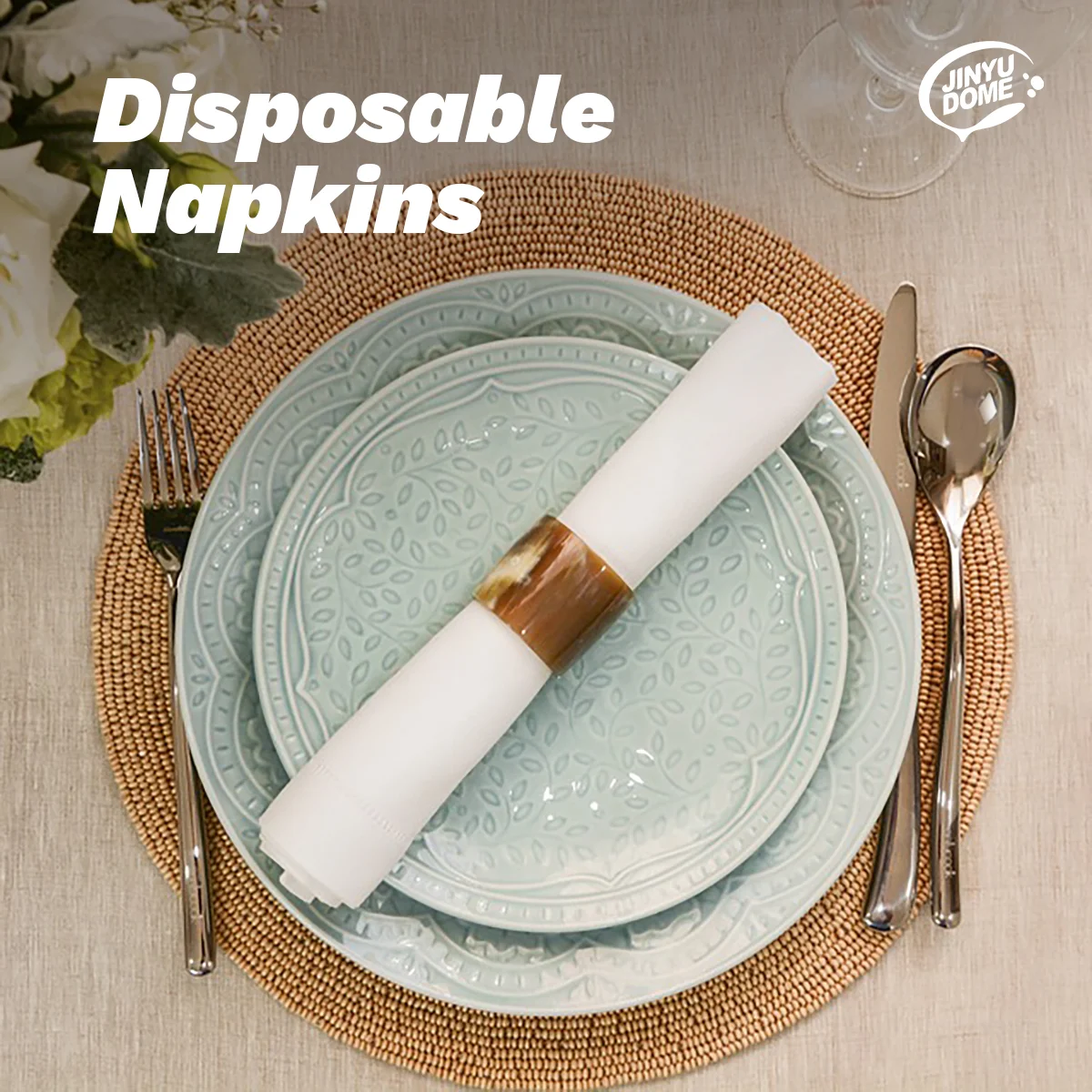 Disposable Tableware Paper Napkins JINYUDOME 100Pcs Disposable Linen-Feel Dinner Napkins 20*40cm White Napkin Towels Prefolded Paper Napkins Pad For Party Wedding