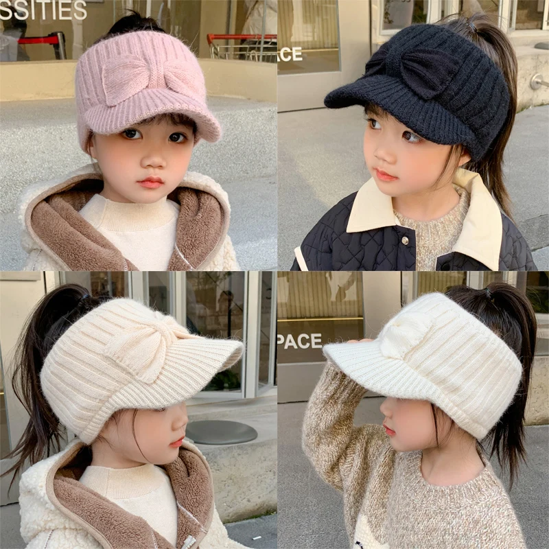 New Autumn/Winter Adorable Baby Thickened Woolly Hats Children's Open-Crown Duckbill Caps Girls' Knitted Hats Warm Baseball Caps