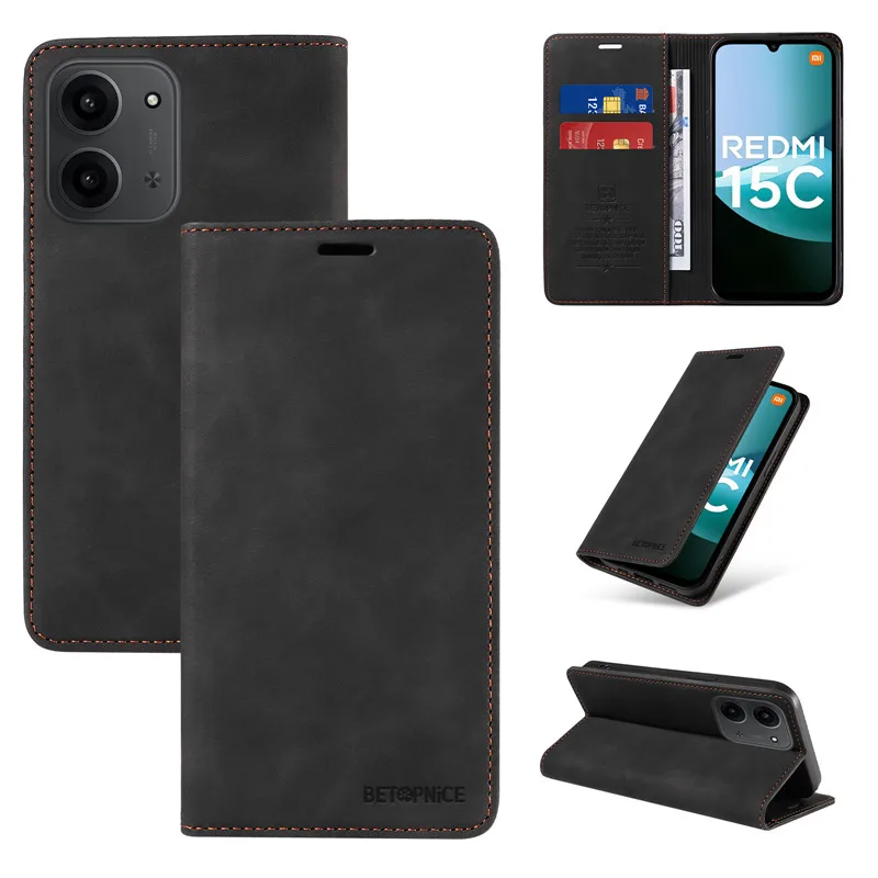 Enhanced Leather Wallet Flip Card Holder Anti-Theft Phone Case