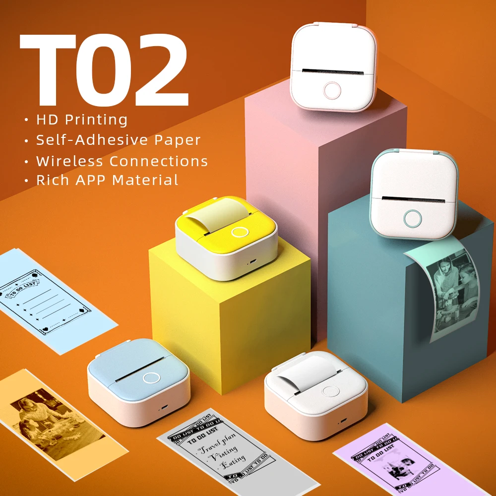 Phomemo T02 Portable Mini Wireless Thermal Pocket Printer With Colorful  Stickers Use For Diy,journal Sticker Impresora Termica - Printers -  AliExpress