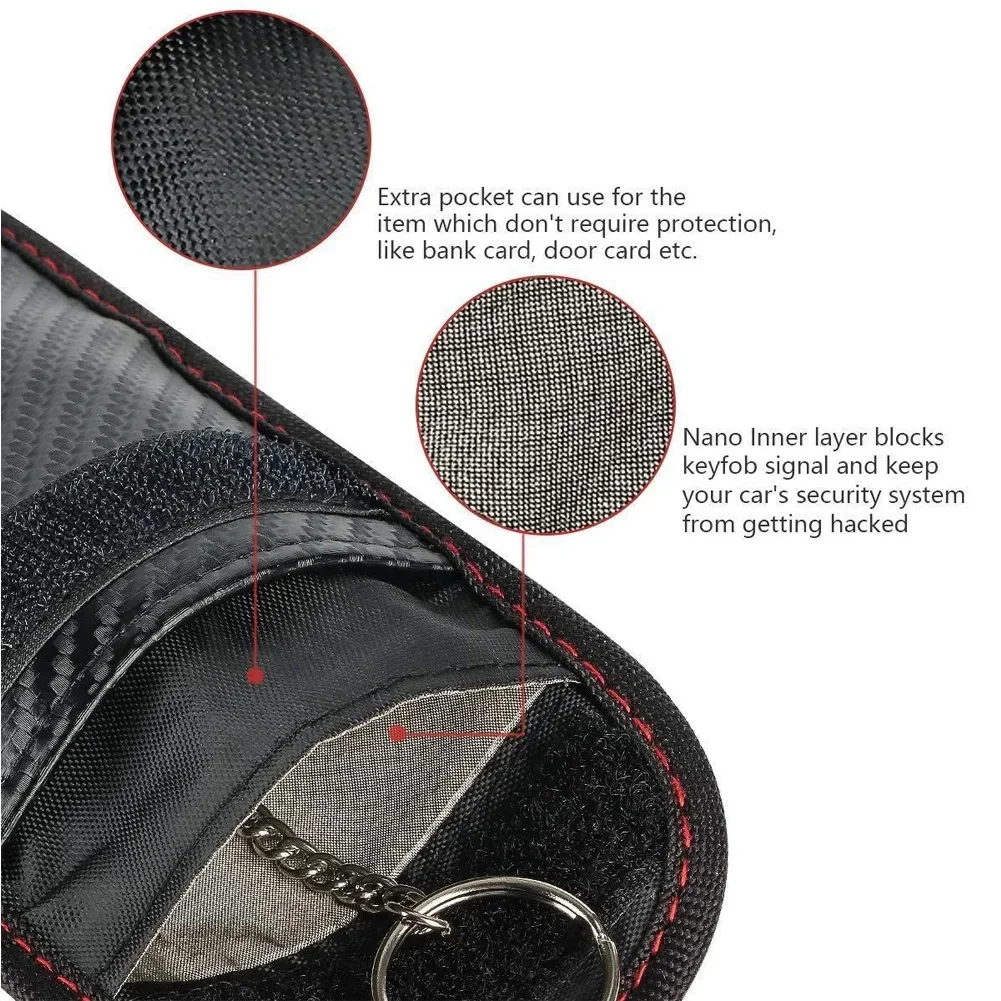 RFID Signal Blocking Car Key Protector with Double-Layer Carbon Fiber Anti-Theft Pouch
