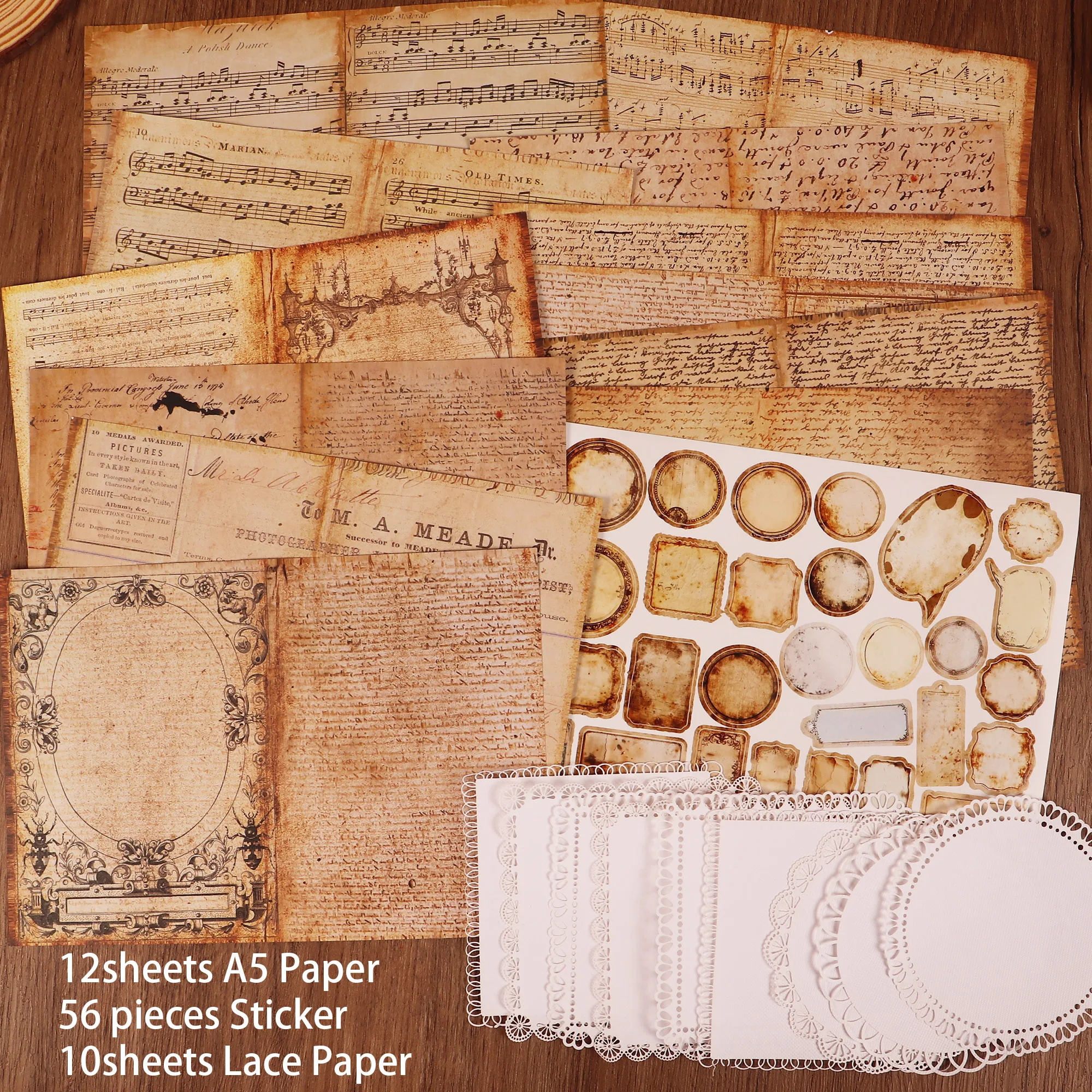 JAIIMAN78pieces DIY-Dekorationssets im Vintage-Stil mit Musiktext, strukturiertes Papier und Aufkleber, für Kunsthandwerk, Scrapbooking-Zubehör – Detail 1