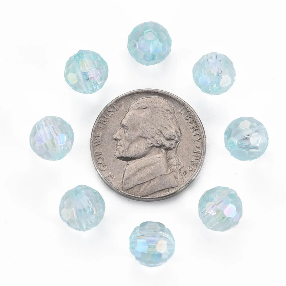 500g Transparent Acrylic Beads AB Color Round Faceted Deep Sky Blue 8mm Hole: 1.6mm about 1810pcs/500g