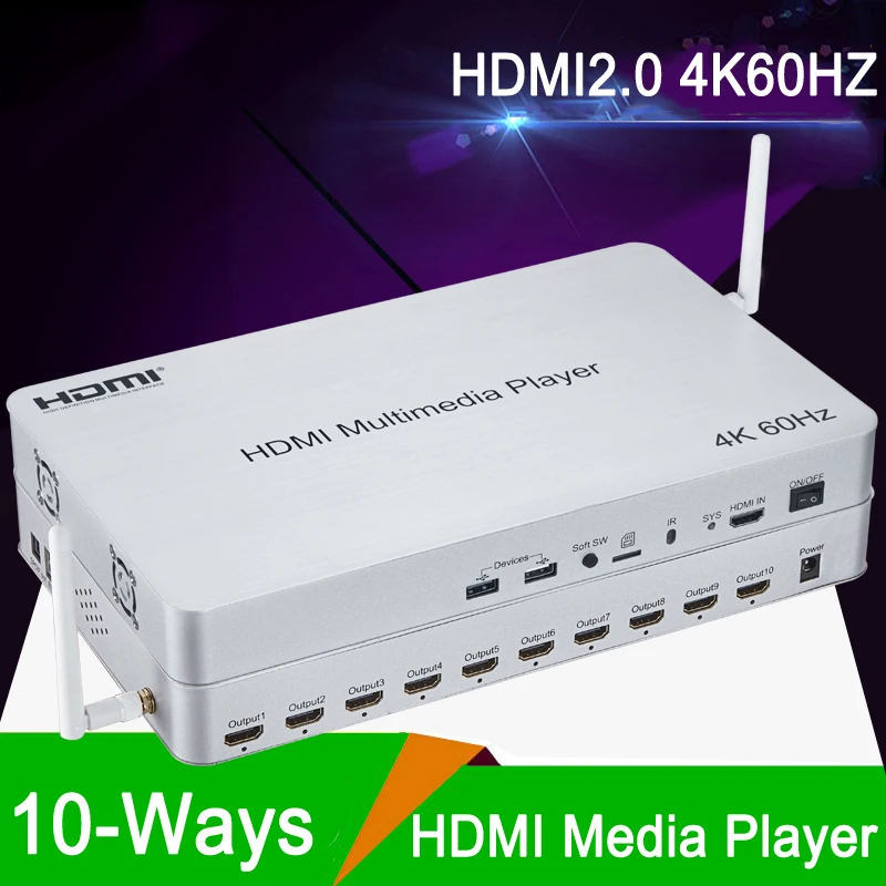

HDMI2.0 4K 60 Гц 10-полосный мультимедийный плеер 1x10 HDMI сплиттер Android 6,0 видео приставка TV Store USB U флэш-диск мультимедийный плеер