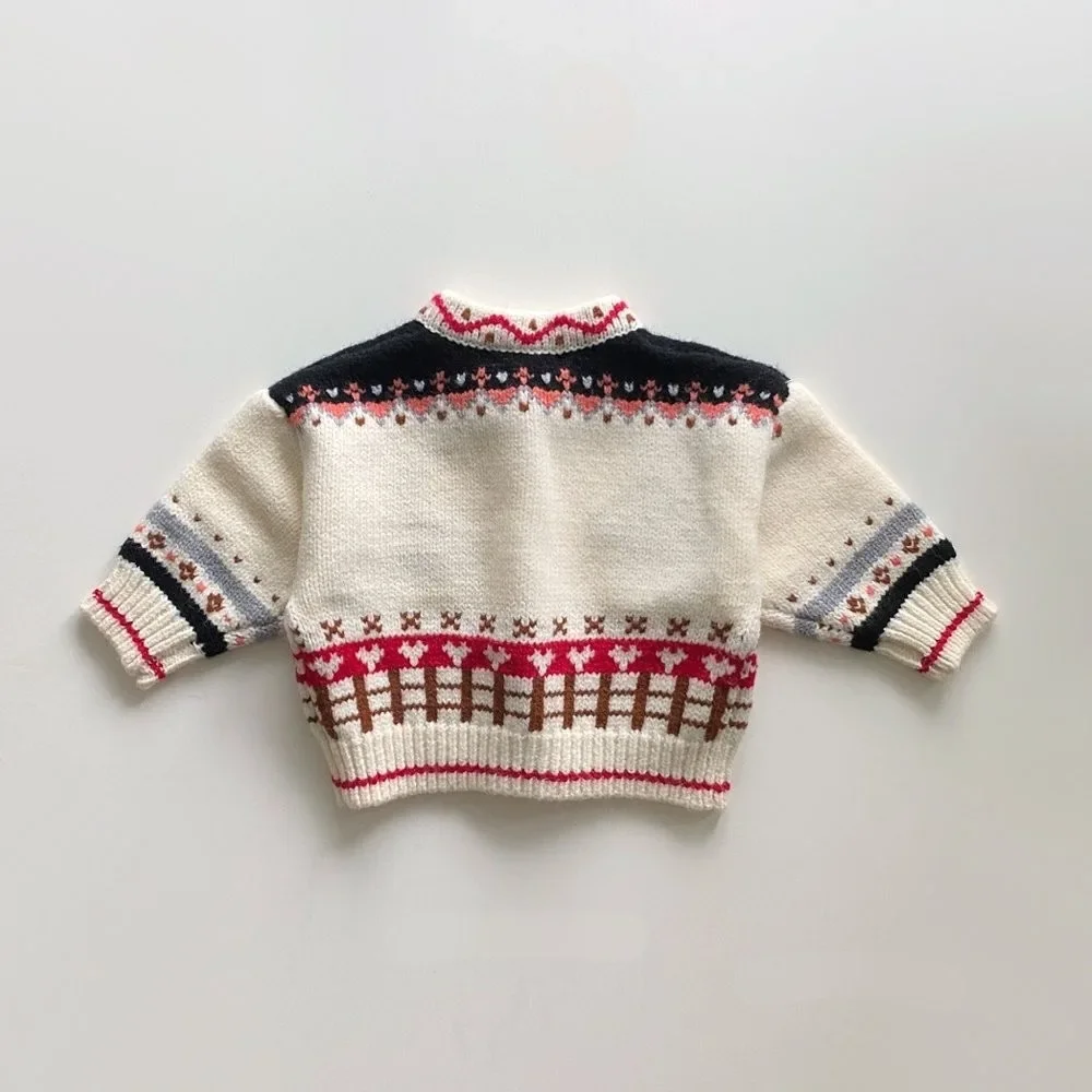 3797C Ins Korean Children Knitted Sweater Autumn Winter Cotton Soft Fashion Bear Knitted Boy's Cardigan Girl Sweater Coat 4