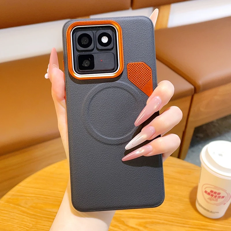 Magnetic PU Leather & PC Heat Dissipation Case with Metal Camera Lens Protector