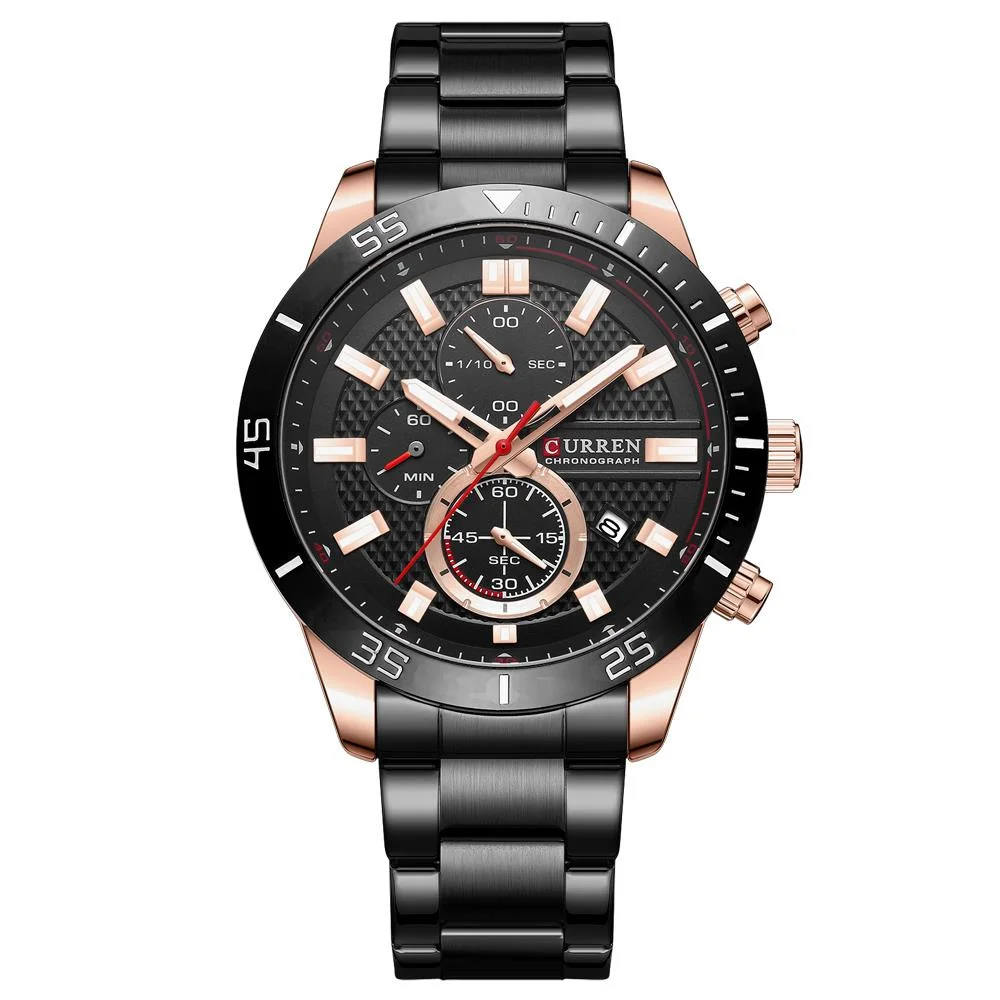 Quartz Watch Men's New Sports Night Glow Waterproof Automatic Calendar Fashion Casual Stainless Steel Strap Timing Watch 8417
