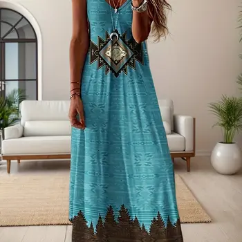 Abito estivo con bretelle casual per le vacanze al mare con stampa floreale fresca Gonna lunga con bretelle allentate senza maniche casual alla moda 1