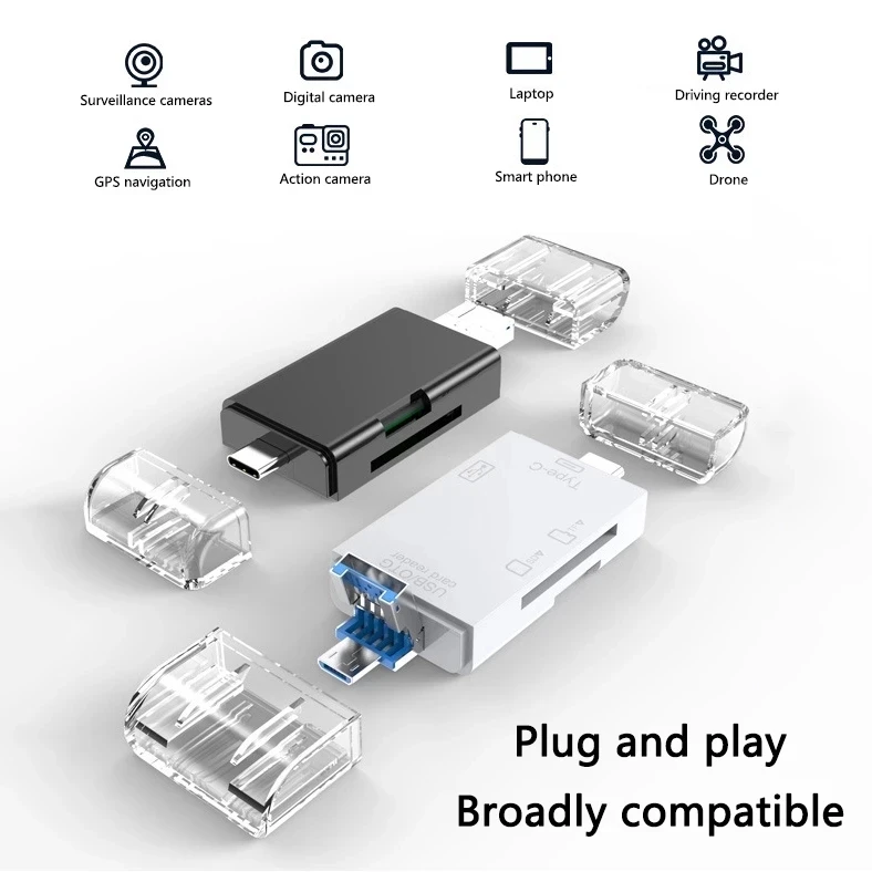5 in 1 Multifunction USB 2.0 Type C/USB /Micro USB/TF/SD Smart Memory Card Reader