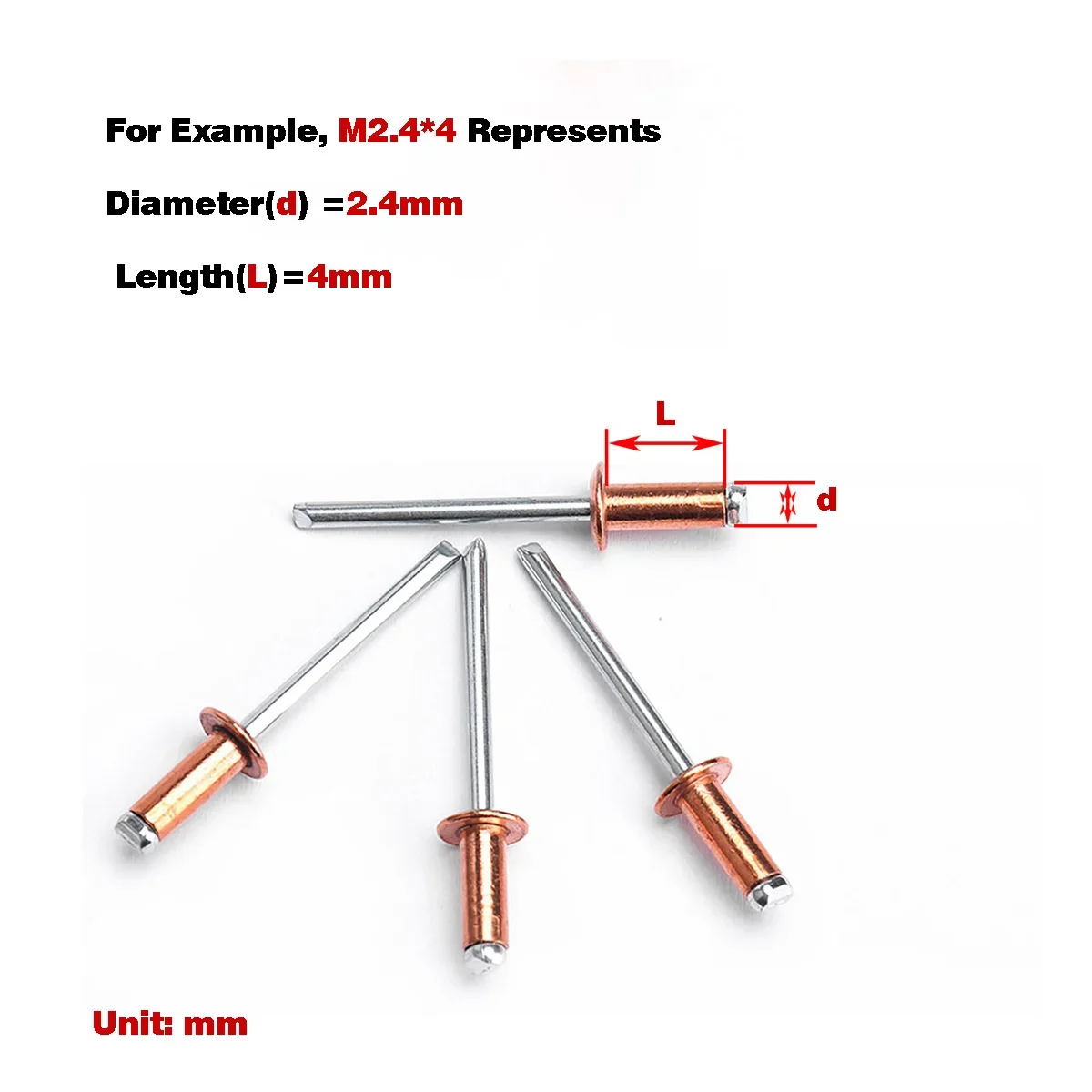 M2.4M3.2 M4M4.8 Red Copper Pop Rivets Half Round Head Open Type Round Head Pull Cap Screws