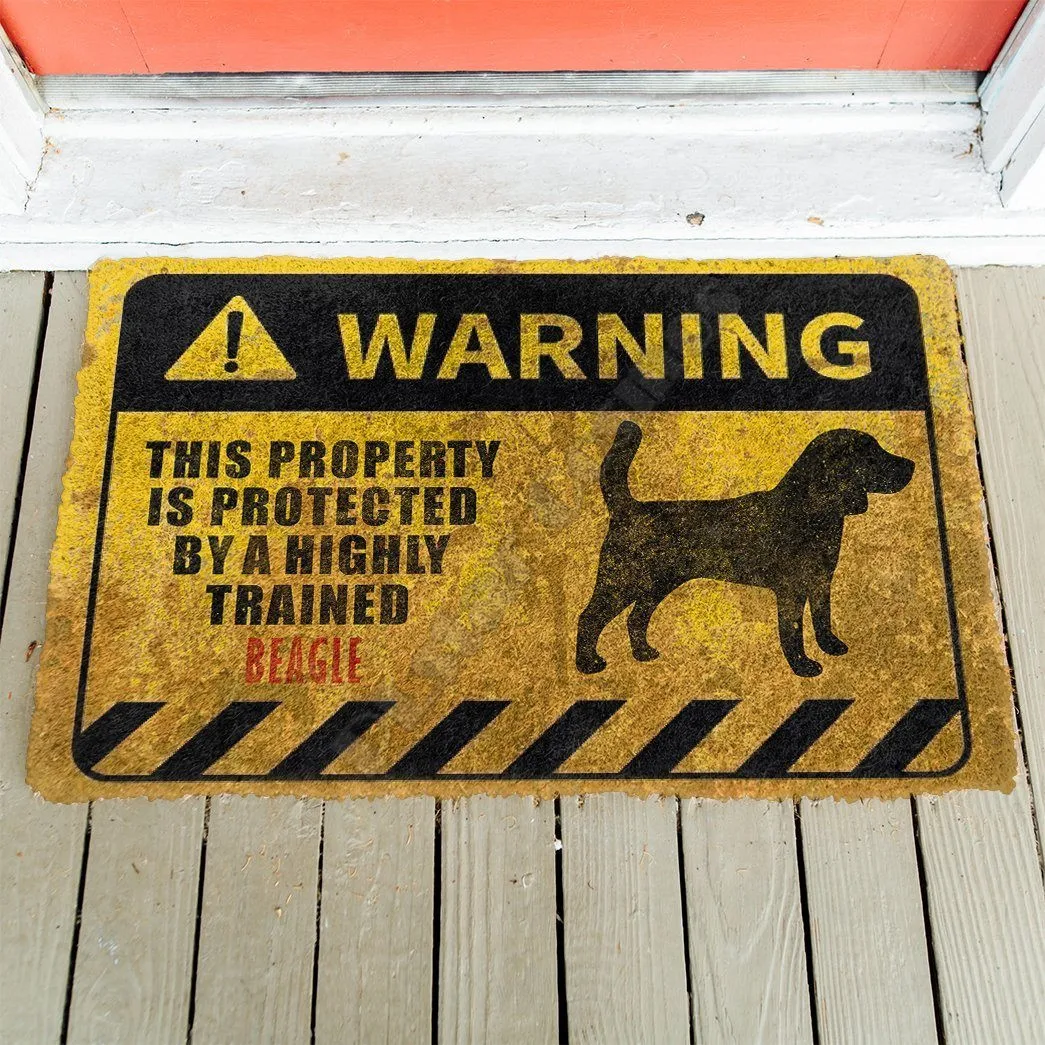 

This Property Is Protected By A Highly Trained Beagle Doormat 3D Printed Doormat Non Slip Door Floor Mats Decor Porch Doormat