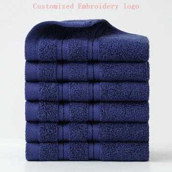 10pcs Customized Embroidery Logo Towel Navy Blue Soft Salon Towels 1