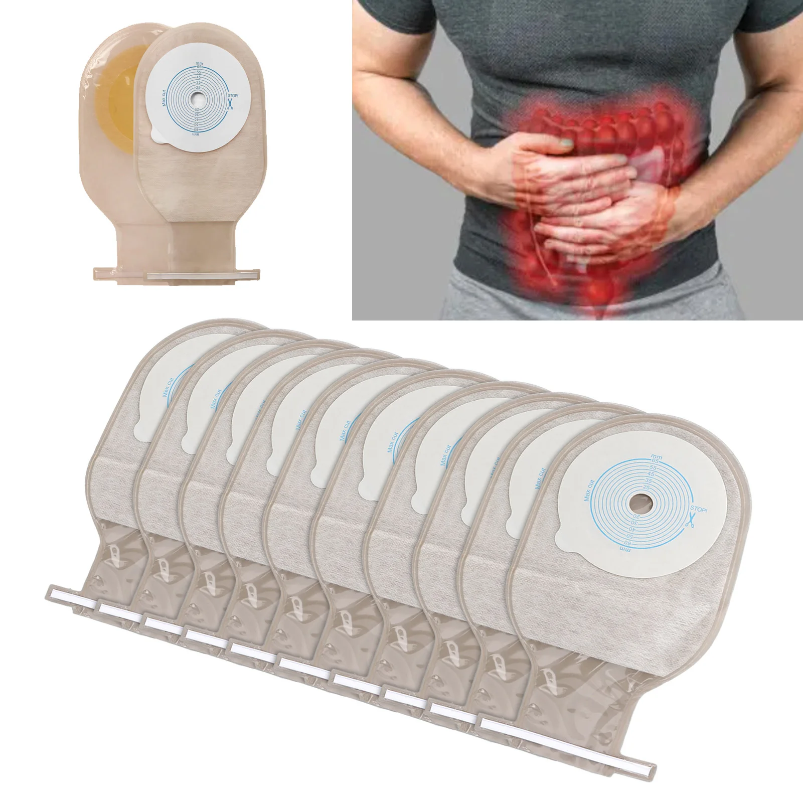 10Pcs Colostomy Bags Disposable Adhesive One Piece Drainable Ostomy Pouch Supplies for Ileostomy One Piece Colostomy Bags 2