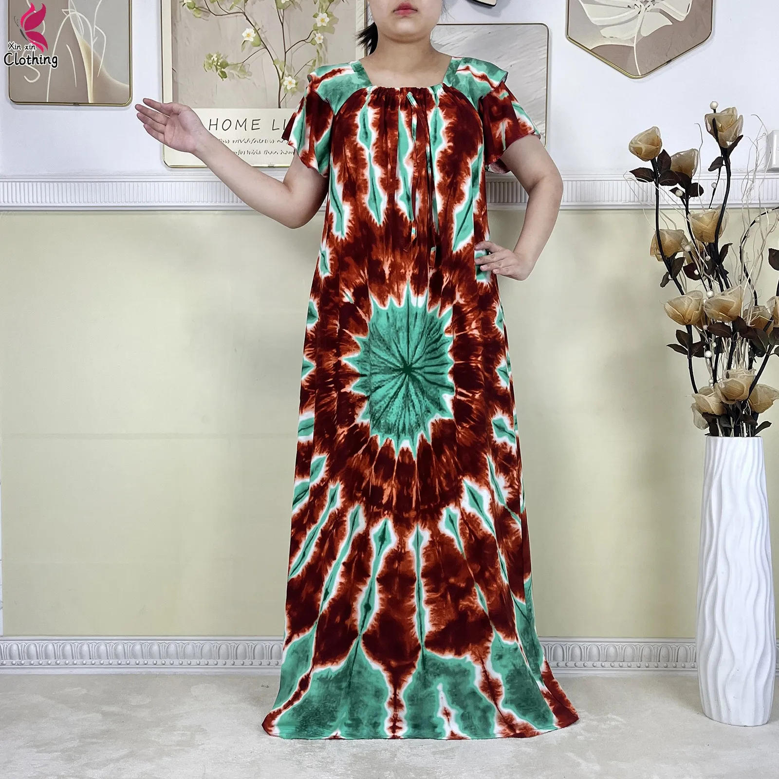 2025 Latest African Summer Short Sleeve Dress Tie-dyed Loose Boubou Maxi Islam Women Casual Dress Muslim Tradition Abaya Clothes 3