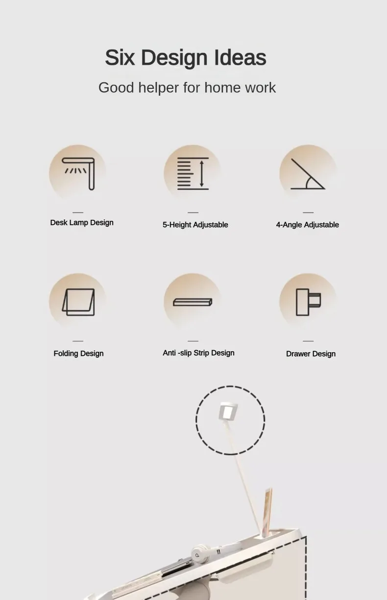 Description Picture 3 of itemFolding Laptop Table, Liftable Bed Table with Light, 5-gear Height Adjustable Computer Desk, Gaming Desk Reading Holder for Home