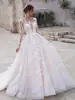 Round Collar Long Sleeves Wedding Dresses Bright Backless Bridal Gowns A Line Mopping Length Ball Vestidos De Novias Customized 4