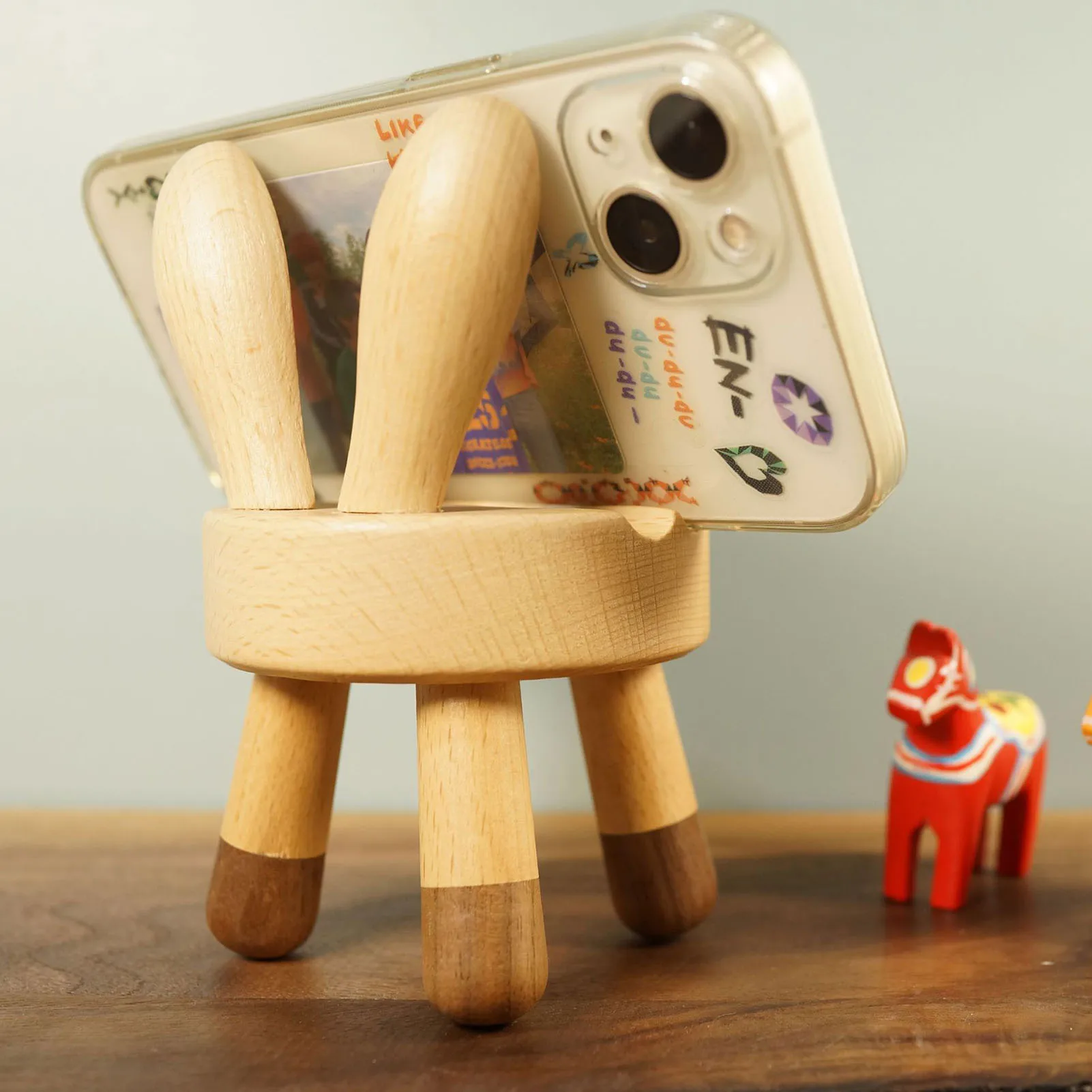 Wooden Bunny Chair Phone Holder Cute Tablet Phone Stand Desktop Ornament