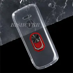 Premium Soft Silicone TPU Phone Case with Back Ring Holder Bracket for Nokia 225 4G (Transparent C Red)