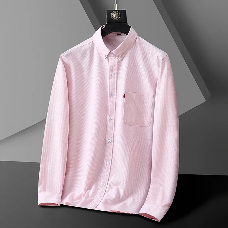 

Autumn Long Sleeve Casual Loose Oxford Shirt Attend a Wedding Slim Fit Solid Business Work Shirts Men Plus Size