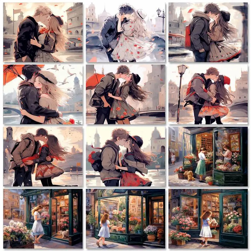 

RUOPOTY Frame Painting By Numbers Painting Set Acrylic Paints Kiss Lover Painting On Canvas Decorative Paintings For Adults Diy
