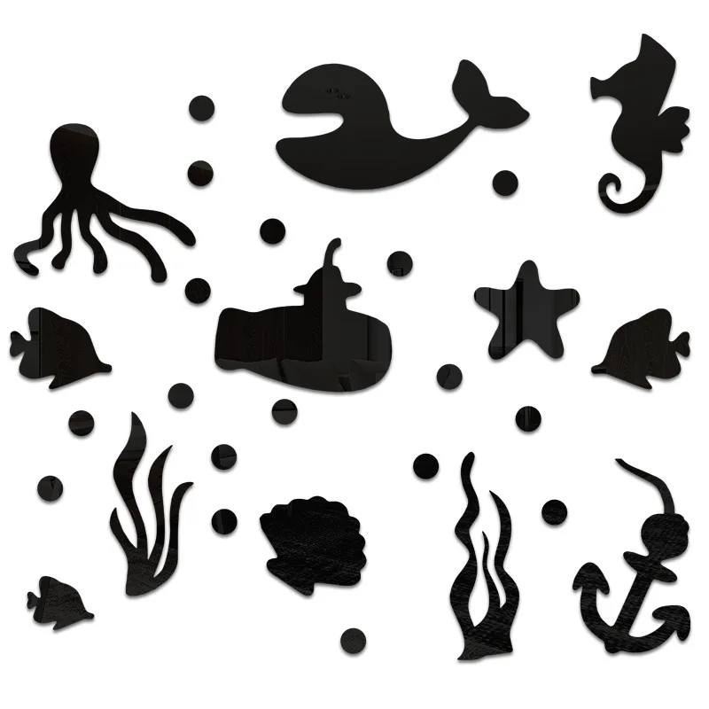 Marine animal acrylic Mirror Wall Stickers children's room Bathroom Wall Decoration Self-pasting Drawing paper Bedroom wallpaper