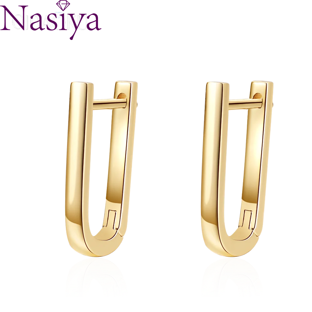 

925 Sterling Silver Hoop Earrings with Cubic Zirconia U Shape Korea Women's Fashion Jewelry Cute Shiny Beautiful Small Earrings