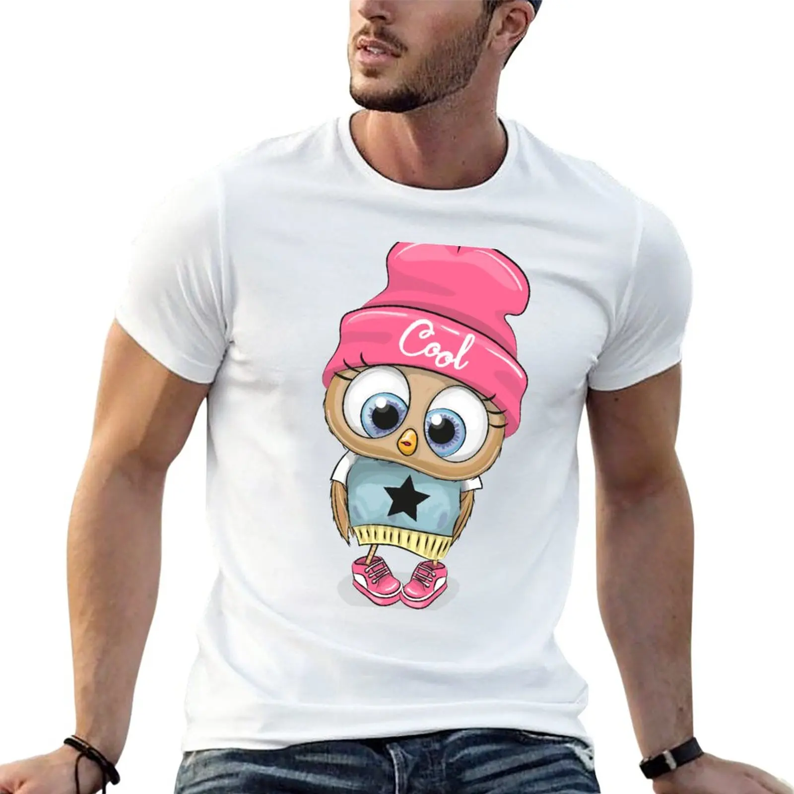 

Cute Owl Girl in a pink hat T-Shirt custom t shirts design your own summer clothes mens graphic t-shirts pack
