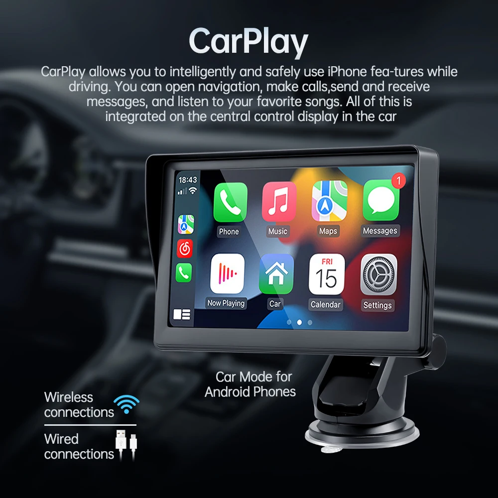 7” Universal Wireless CarPlay Touch Screen Wired Androidauto Display with  bt5.0 multimedia navigation system for all cars - AliExpress