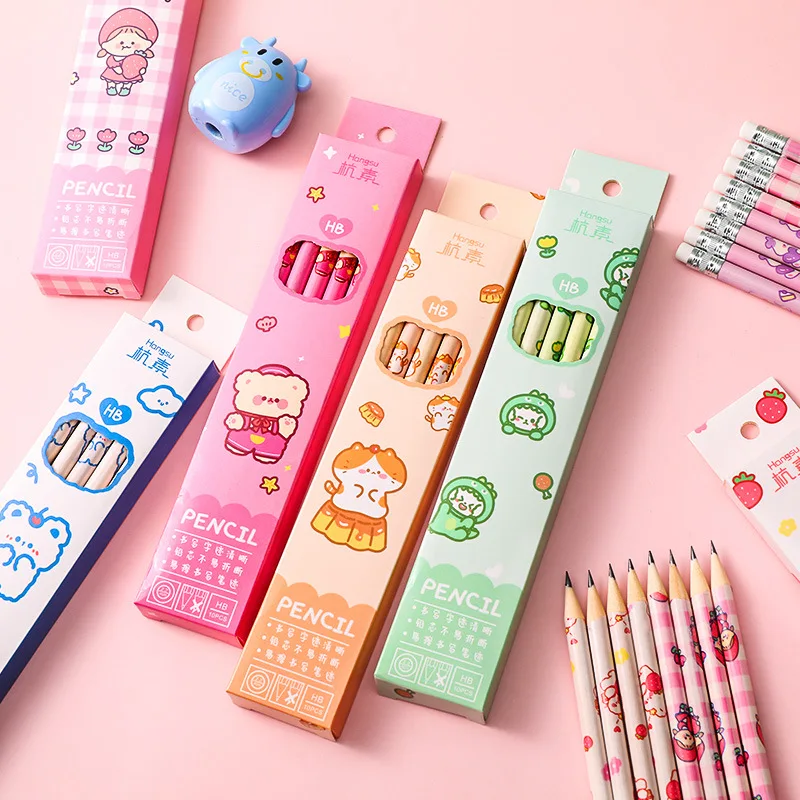 

10 Pcs/Set Cartoon HB Standard Sketch Pencil Set Wooden Pencil Lot Cartoon Art Supplies Stationery Gift for Student Kids School