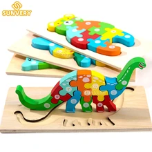 Montessori Wooden Toddler Puzzles for Kids Montessori Toys for Toddlers 2 3 4 5 Years Old Top 3D Puzzle Educational Dinosaur Toy 
