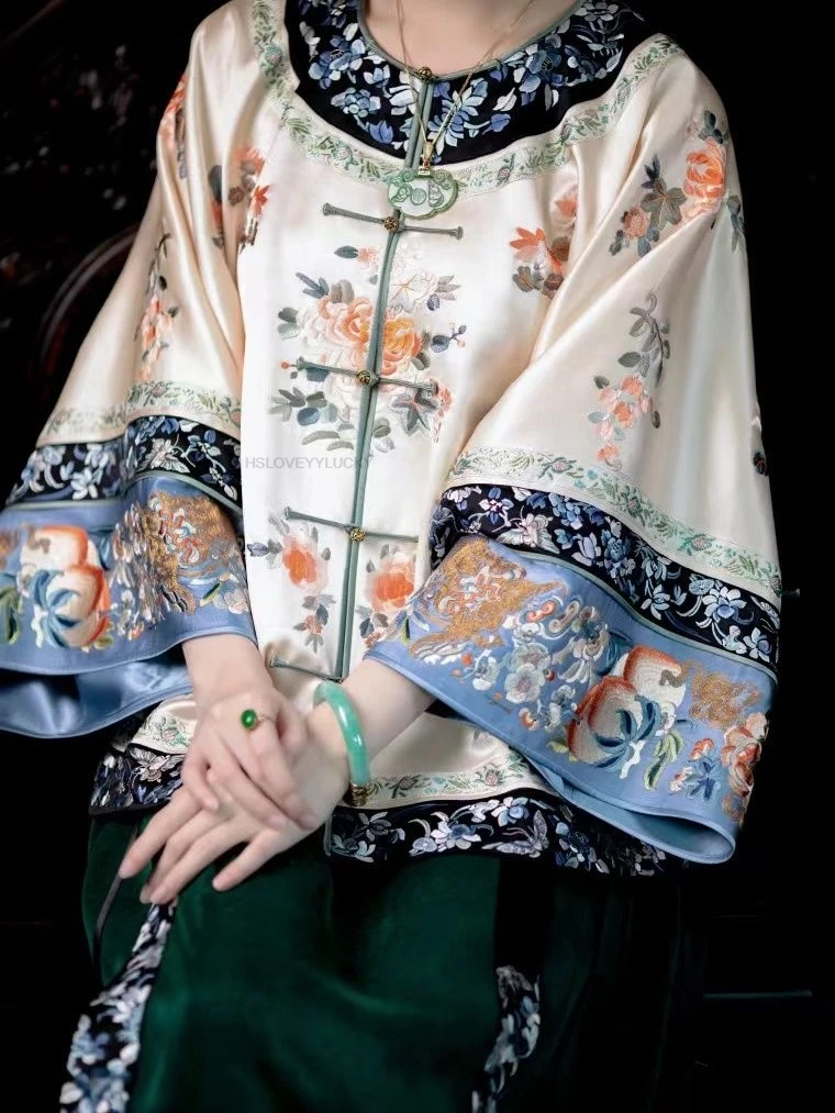 Chinese Traditional Women Qipao Top Big Sleeved Hanfu Vintage Classical Hanfu Jacquard Blouse Camisa China Tradicional Mujer