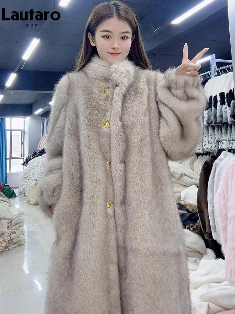 Lautaro Autumn Winter Long Thick Warm Hairy Soft Faux Fox Fur Coat