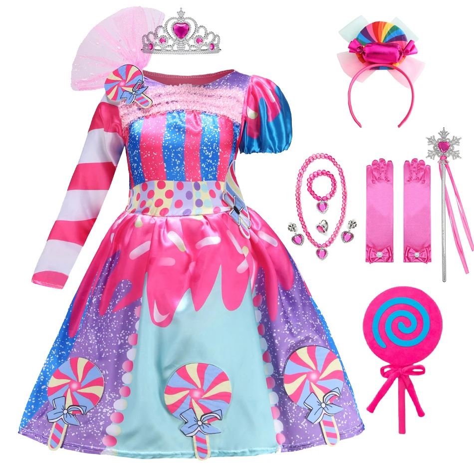 

Kids Carnival Candy Dress for Girls Purim Festival Fancy Lollipop Costume Children Summer Tutu Dresses Dressy Party Ball Gown