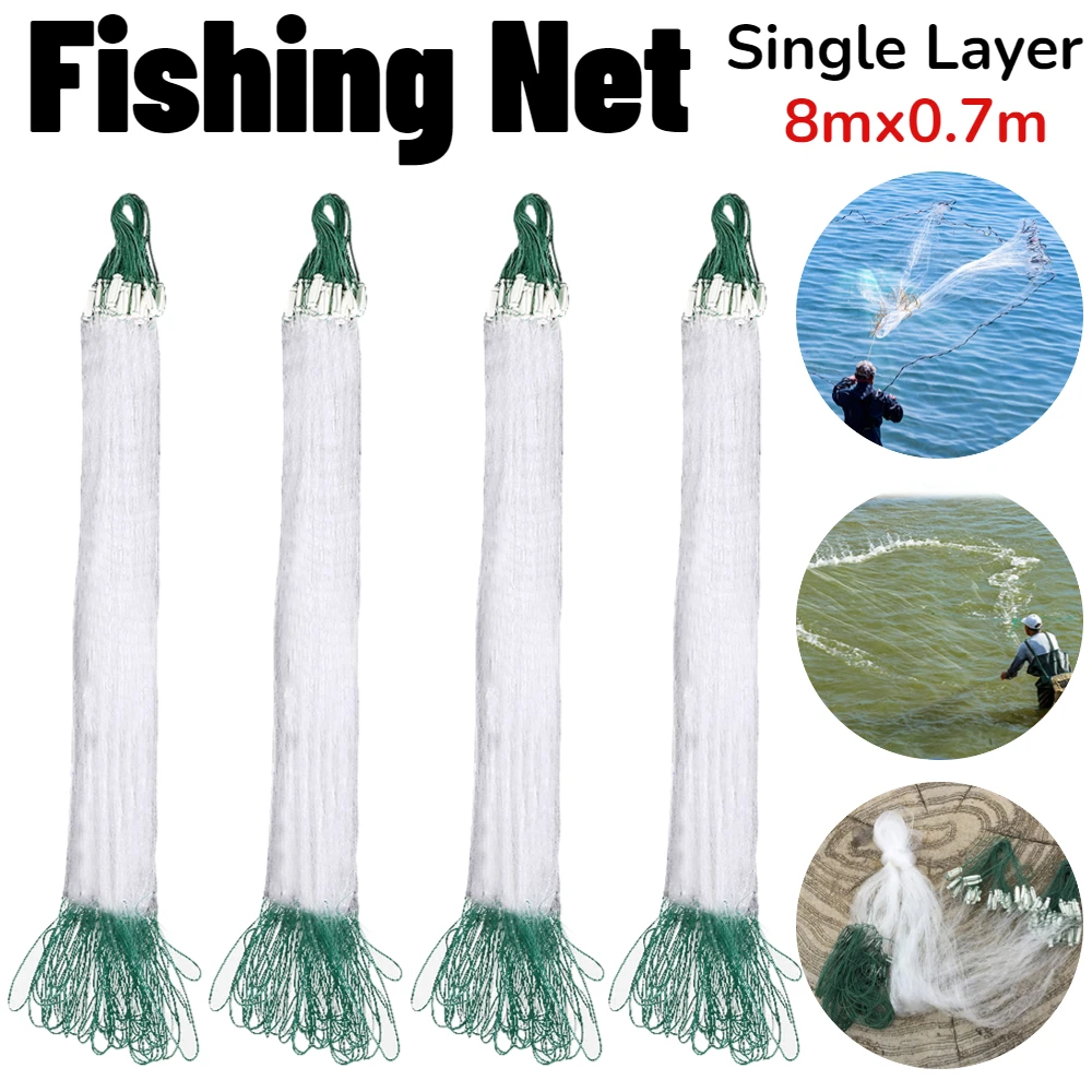 8mx0.7m Nylon Fishing Mesh Net Trap Single Mesh 3 Layers Monofilament Gill  Fishing Net Outdoor Fishing Tackle Durable Float Trap