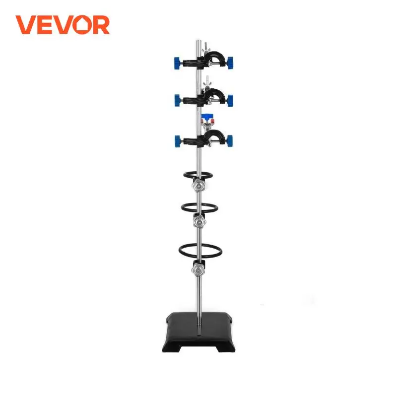 VEVOR Laboratory Support Stand Rack With 3 Adjustable Clips and 3 Hoods School Supplies Stainless for Chemical Biology Teaching