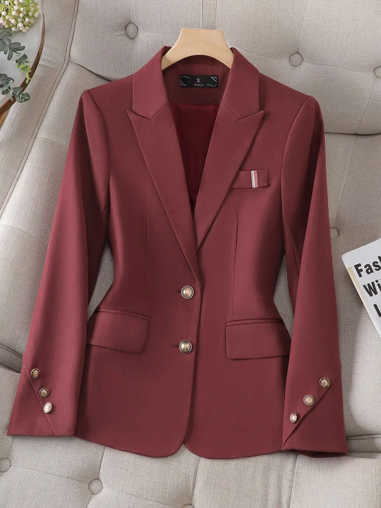 Long Sleeve Women Formal Blazers Business Work Wear Coats Ladies Black Khaki Red Solid Female Slim Jacket For Autumn Winter