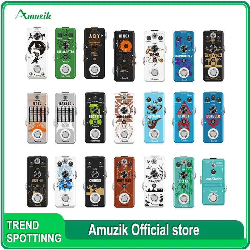 Amuzik Guitar Eeffect Pedal Rat Distortion Fuzz Flanger Phaser Delay Booster Noise Gate Chorus Power Supply