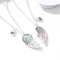 2Pcs Cute Gradient Butterfly Magnet Necklace for Women Korean Fashion Broken Heart Clavicle Chain BFF Best Friends Jewelry Gifts 2