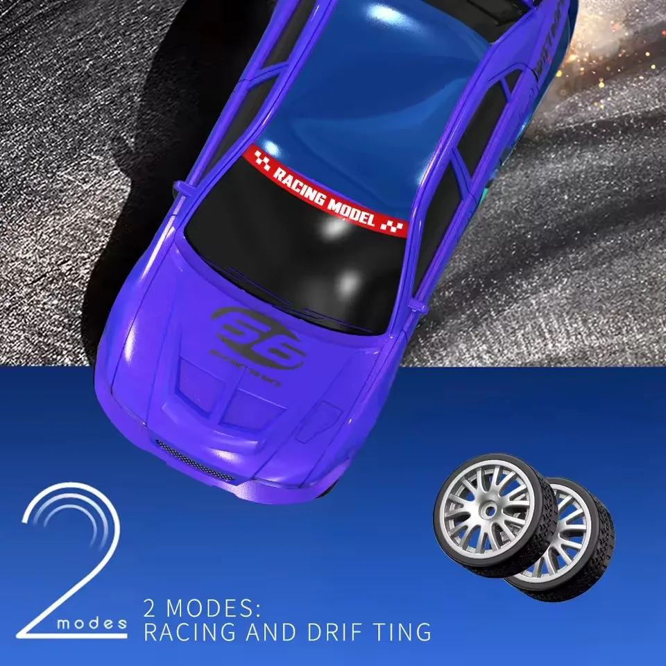 1:24 4륜구동 고속 RC 드리프트 자동차 미니 무선 조종 레이싱카 컬러 조명 경쟁 레이스 차량 남자아이 장난감 어린이 선물