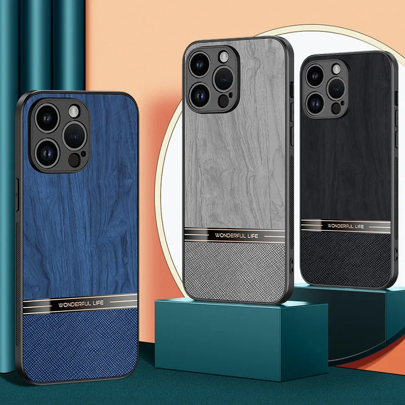 Matte Wooden Shockproof Phone Case with Lens Camera Protection